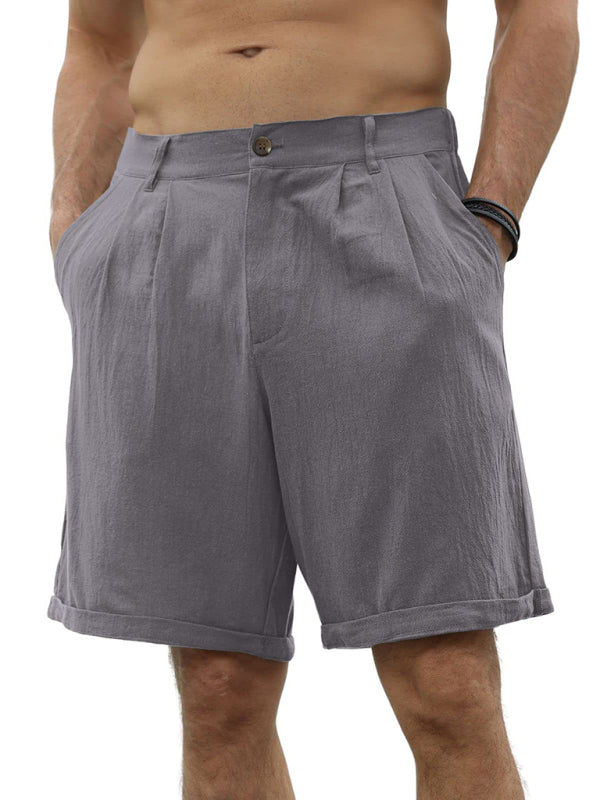 Men’s new casual beach shorts with buttons and elastic waist - Grey / S