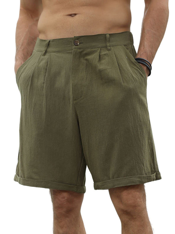 Men’s new casual beach shorts with buttons and elastic waist - Olive green / S