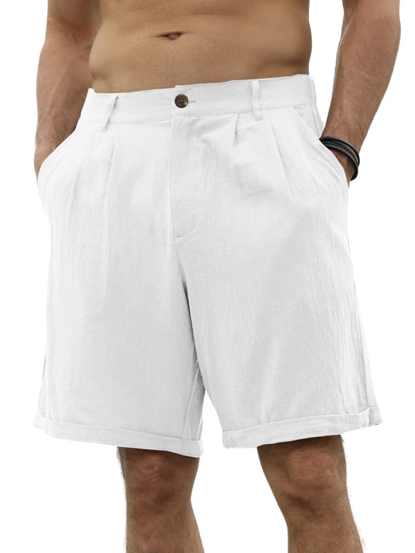 Men’s new casual beach shorts with buttons and elastic waist - White / S