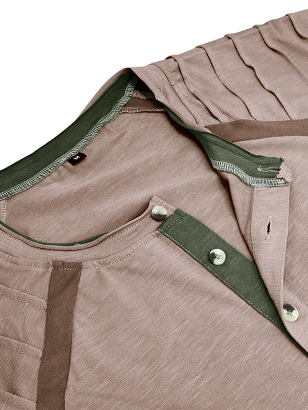 Men’s new long-sleeved Henry collar sports base T-shirt