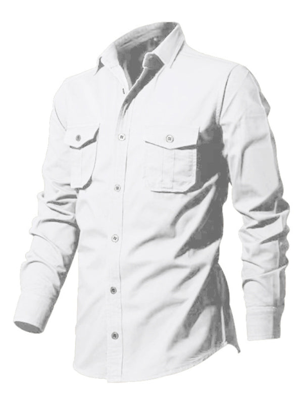 Men’s new multi-pocket casual long-sleeved shirt top