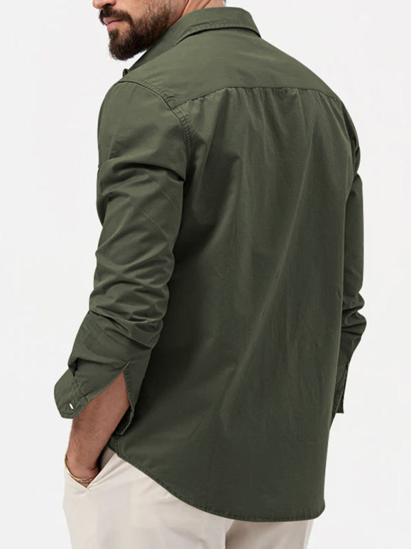 Men’s new multi-pocket casual long-sleeved shirt top