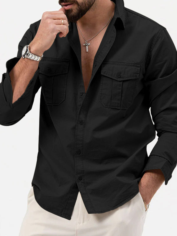 Men’s new multi-pocket casual long-sleeved shirt top