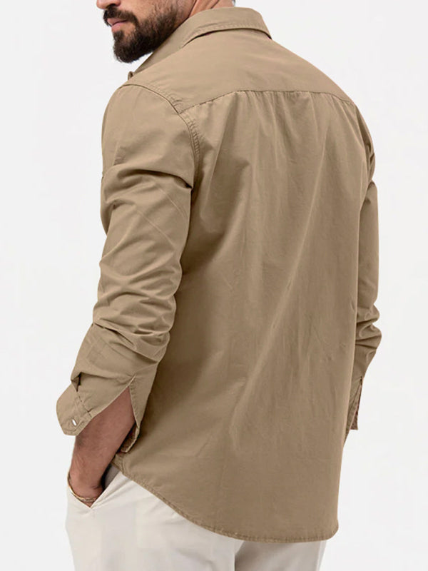 Men’s new multi-pocket casual long-sleeved shirt top