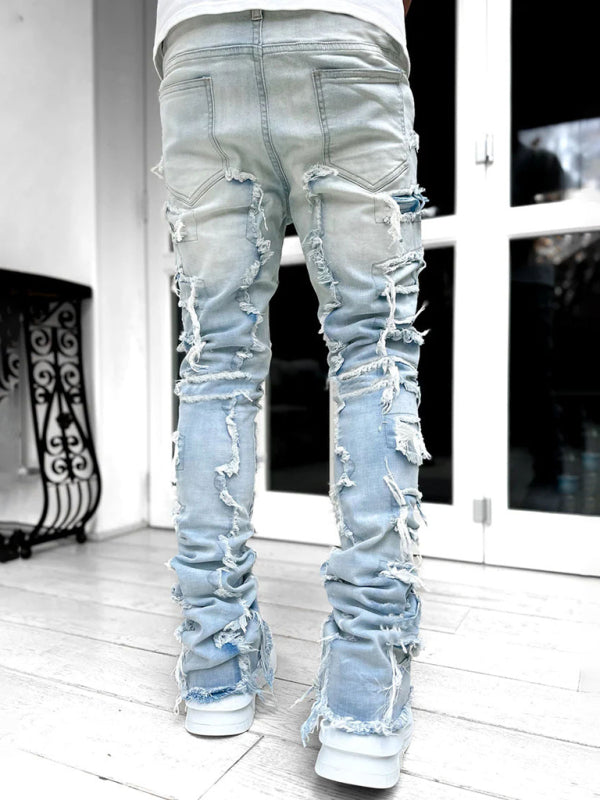 Men’s new stretch patch denim straight pants
