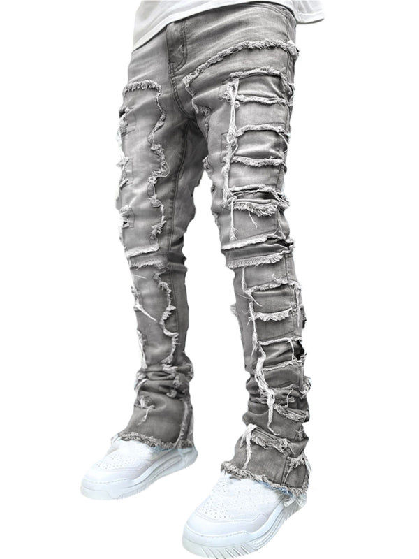 Men’s new stretch patch denim straight pants