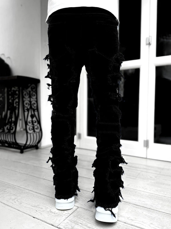 Men’s new stretch patch denim straight pants