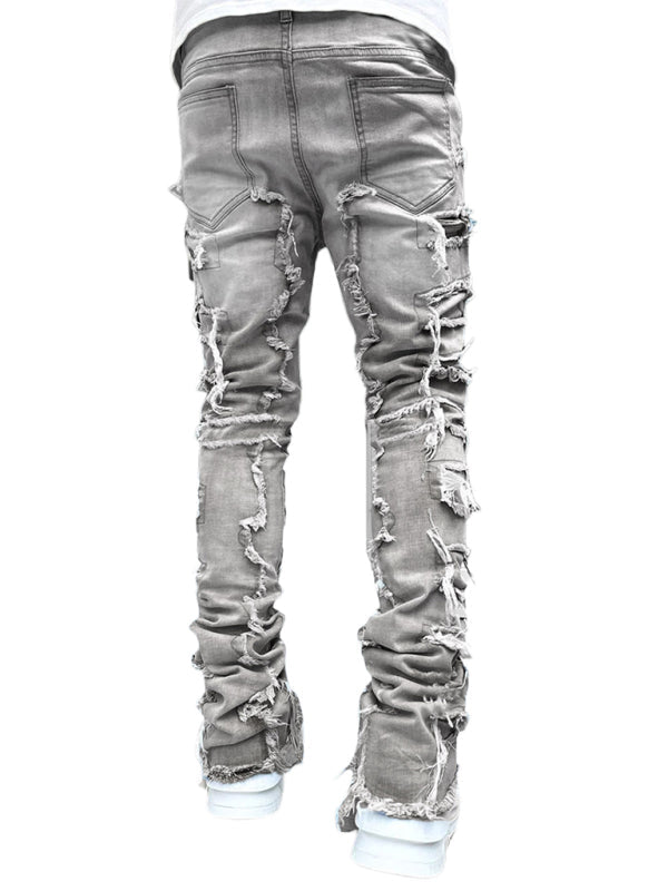 Men’s new stretch patch denim straight pants