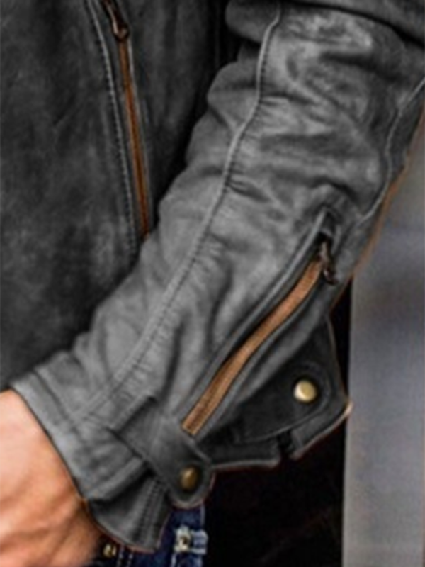 Men’s PU Leather Jacket Men’s Stand Collar Punk Men’s Jacket