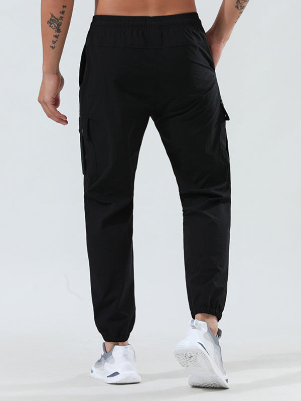 Men’s quick-drying elastic casual fitness training cargo pocket trousers - Black / M