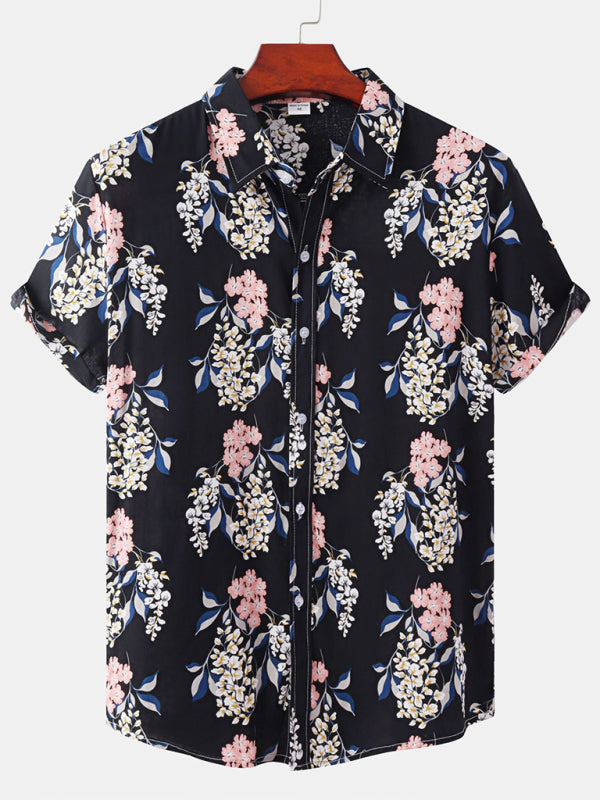 Men’s Short Sleeve European Size Shirt Beach Wind Vacation Wind Hawaiian Shirt - Dark blue / M