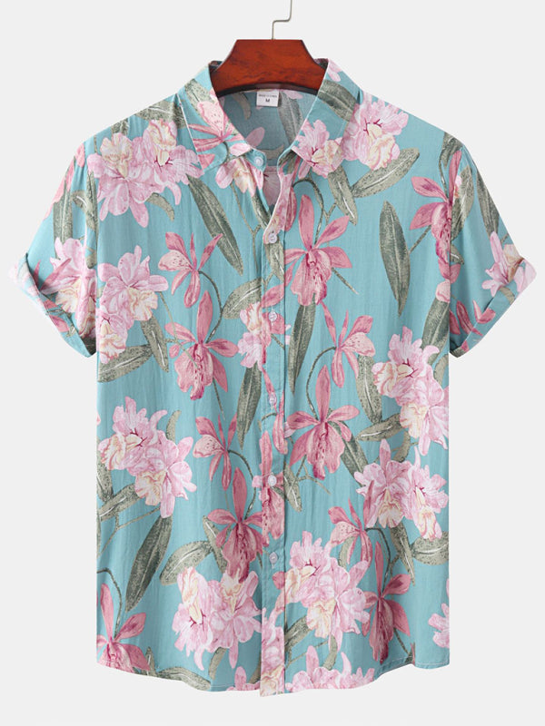 Men’s Short Sleeve European Size Shirt Beach Wind Vacation Wind Hawaiian Shirt - Blue / M
