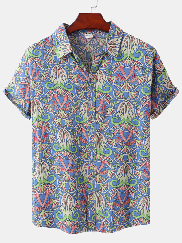Men’s Short Sleeve European Size Shirt Beach Wind Vacation Wind Hawaiian Shirt - Pattern4 / M