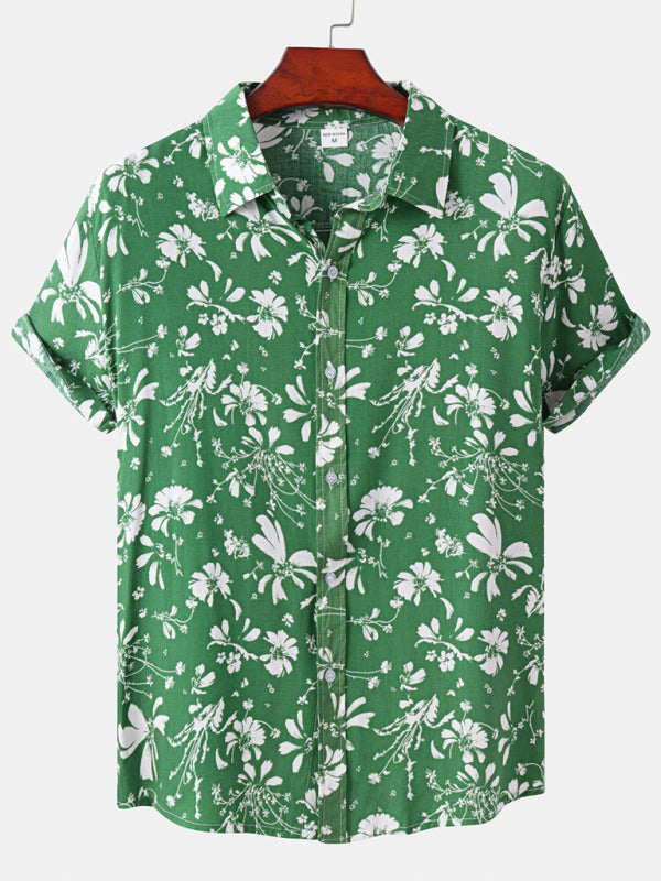Men’s Short Sleeve European Size Shirt Beach Wind Vacation Wind Hawaiian Shirt - Pattern1 / M