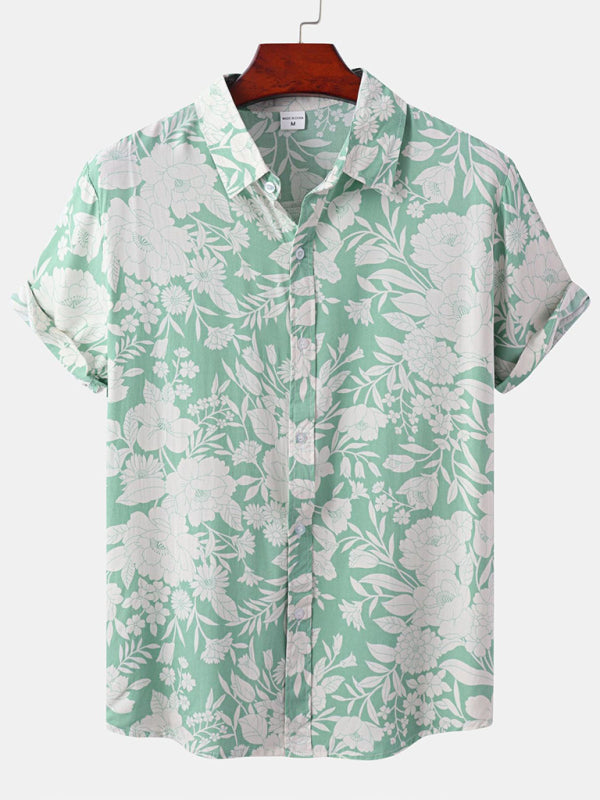 Men’s Short Sleeve European Size Shirt Beach Wind Vacation Wind Hawaiian Shirt - Green / M
