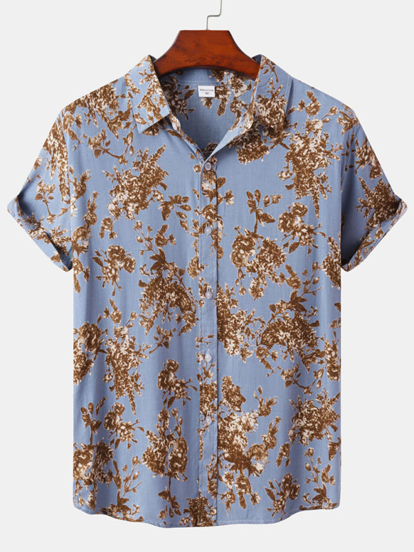 Men’s Short Sleeve European Size Shirt Beach Wind Vacation Wind Hawaiian Shirt - Purple / M