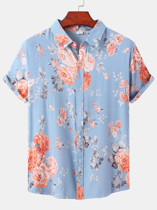 Men’s Short Sleeve European Size Shirt Beach Wind Vacation Wind Hawaiian Shirt - Pattern3 / M