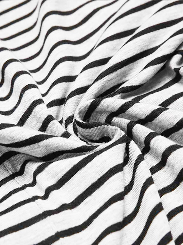 Men’s Slim Striped Print Crew Neck Button Long Sleeve Trousers One Piece Pajama