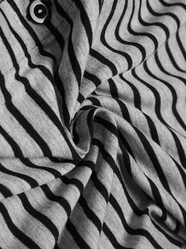 Men’s Slim Striped Print Crew Neck Button Long Sleeve Trousers One Piece Pajama