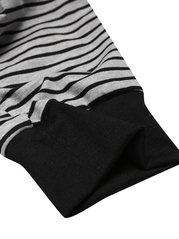 Men’s Slim Striped Print Crew Neck Button Long Sleeve Trousers One Piece Pajama