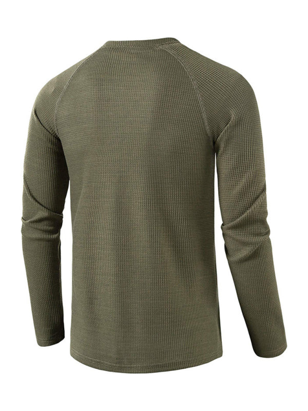 Men’s solid-color basic button-down long-sleeve T-shirt