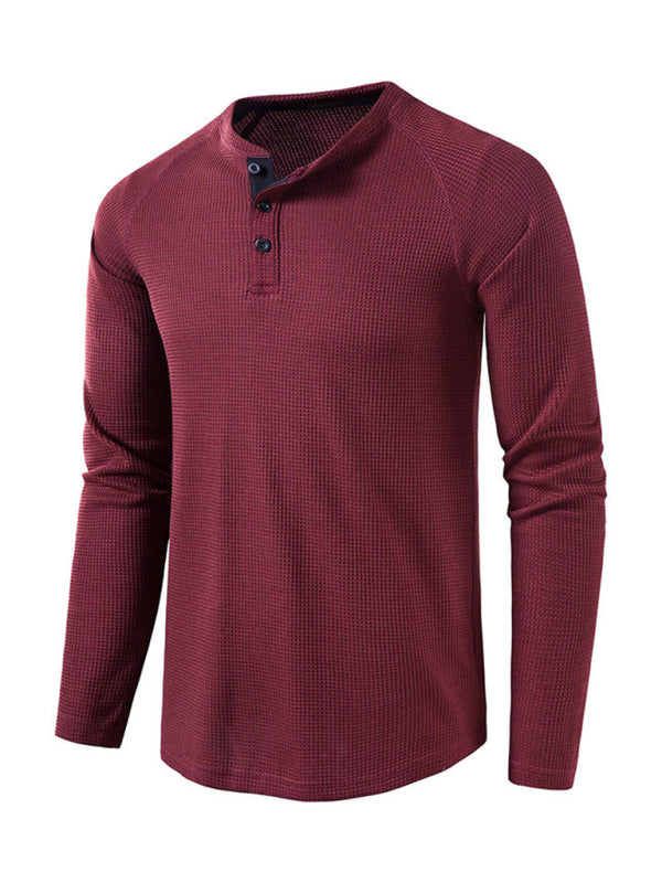 Men’s solid-color basic button-down long-sleeve T-shirt