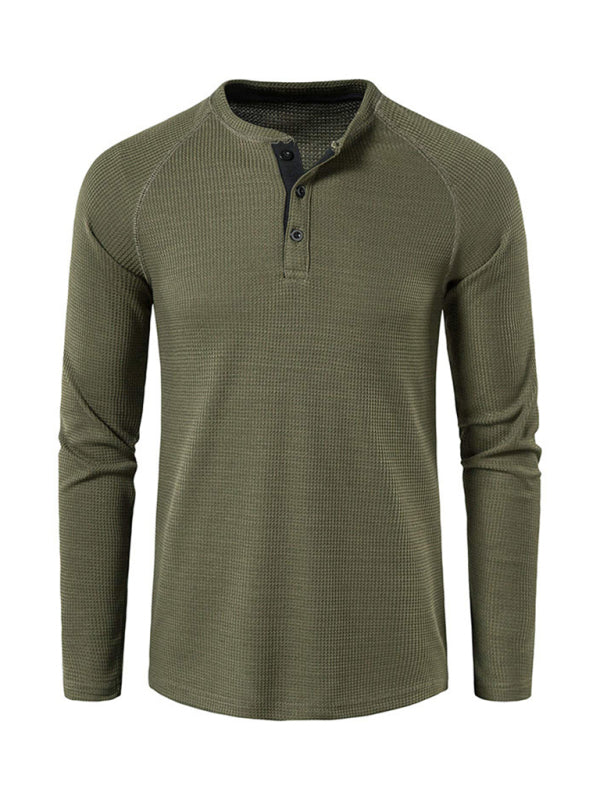 Men’s solid-color basic button-down long-sleeve T-shirt