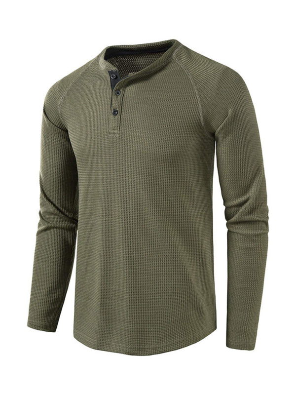 Men’s solid-color basic button-down long-sleeve T-shirt