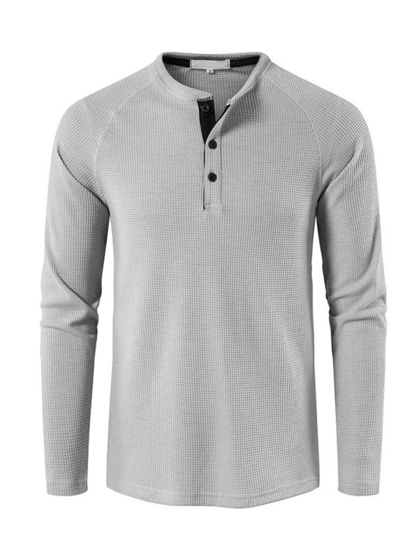 Men’s solid-color basic button-down long-sleeve T-shirt - Misty grey / S