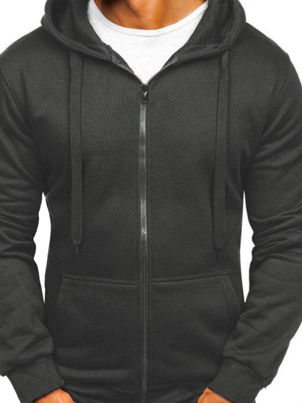 Men’s Solid Color Basic Zipper Hoodie - Black / S