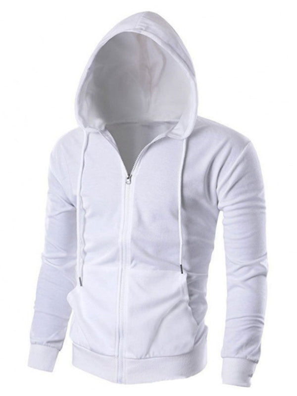 Men’s Solid Color Basic Zipper Hoodie - White / S