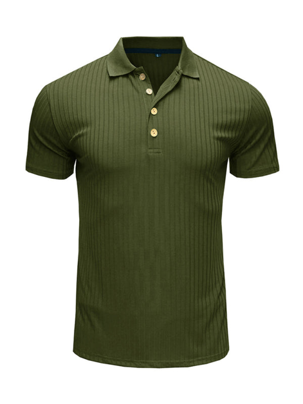 Men’s solid-color button-down short-sleeve polo shirt