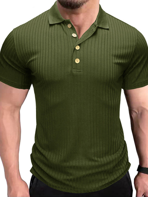 Men’s solid-color button-down short-sleeve polo shirt