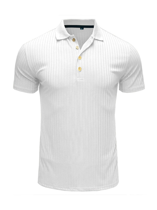 Men’s solid-color button-down short-sleeve polo shirt
