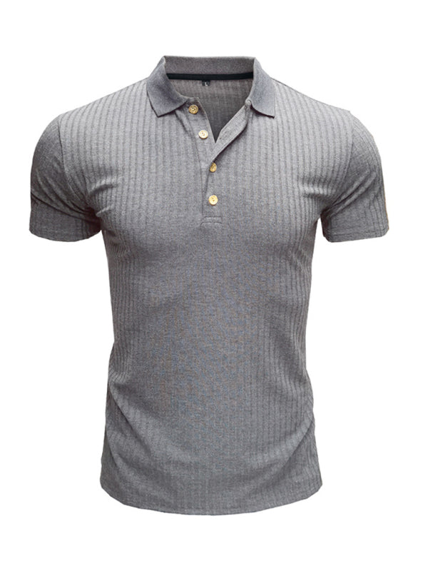 Men’s solid-color button-down short-sleeve polo shirt