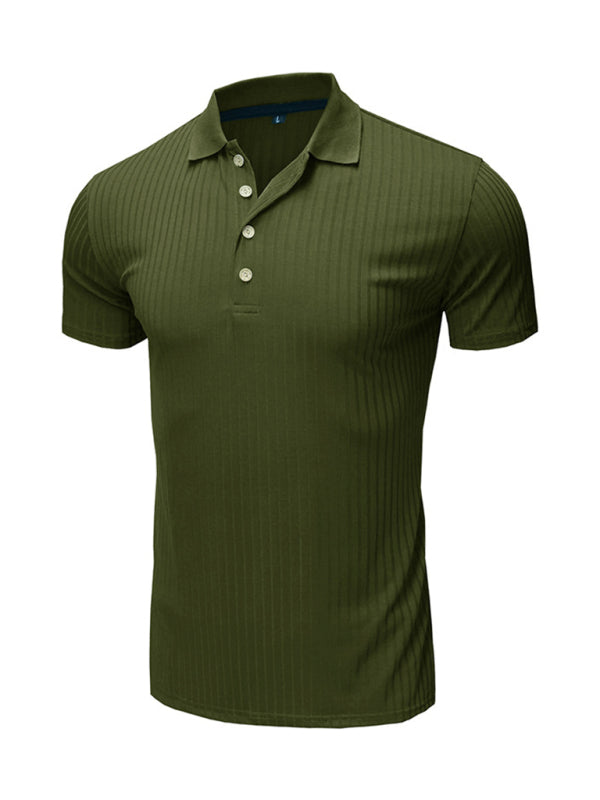 Men’s solid-color button-down short-sleeve polo shirt