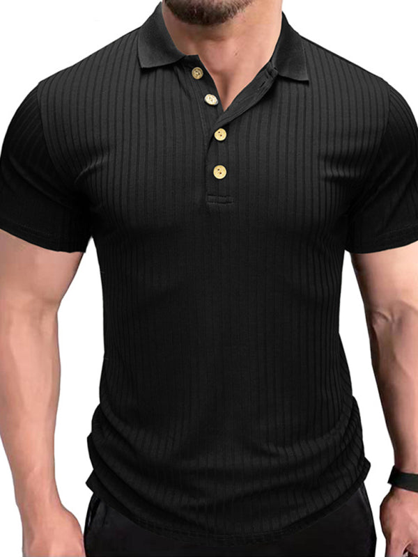 Men’s solid-color button-down short-sleeve polo shirt - Black / S
