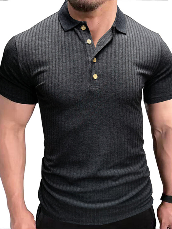 Men’s solid-color button-down short-sleeve polo shirt - Charcoal grey / S