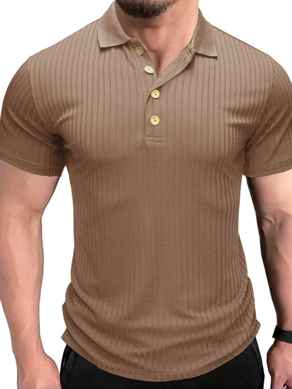 Men’s solid-color button-down short-sleeve polo shirt - Khaki / S