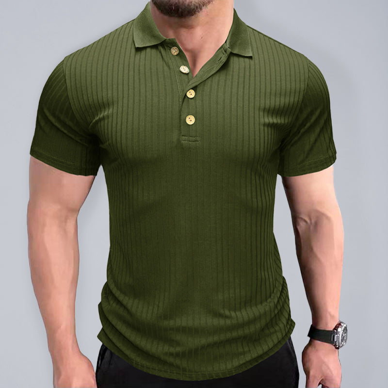 Men’s solid-color button-down short-sleeve polo shirt - Olive green / S