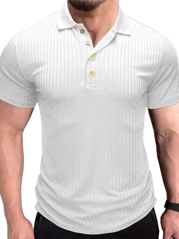 Men’s solid-color button-down short-sleeve polo shirt - White / S