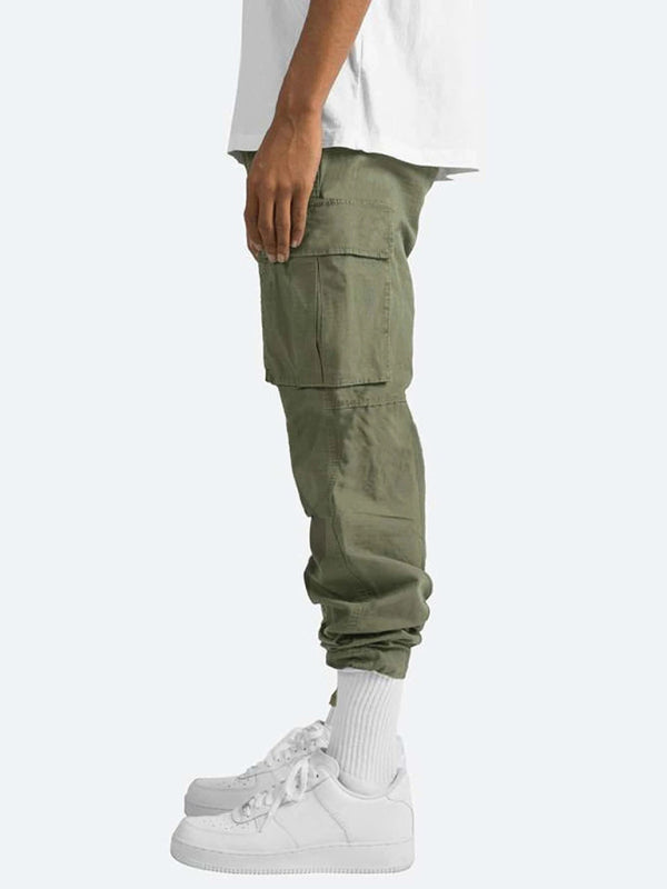 Men’s Solid Color Cargo Pocket Casual Trousers