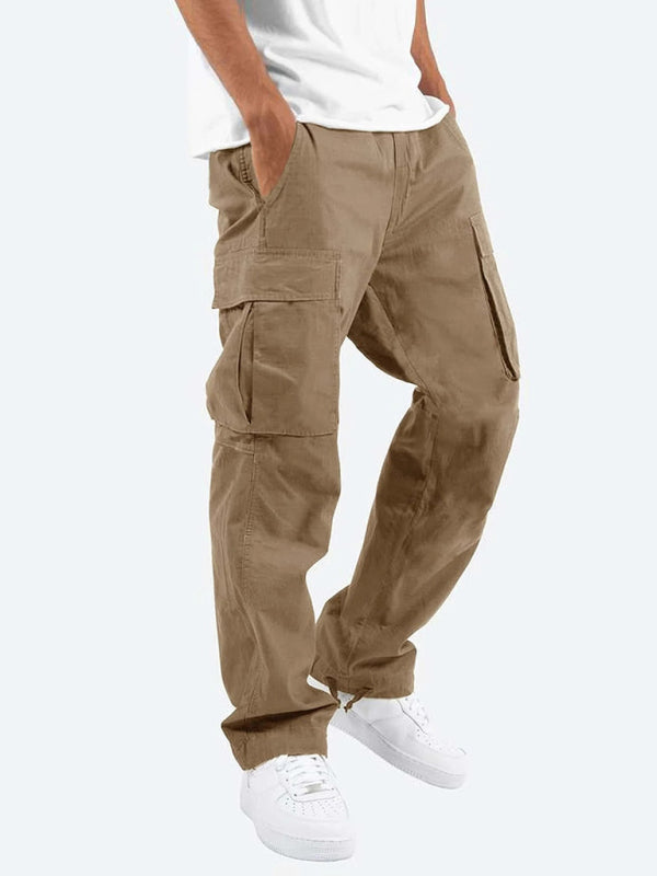 Men’s Solid Color Cargo Pocket Casual Trousers