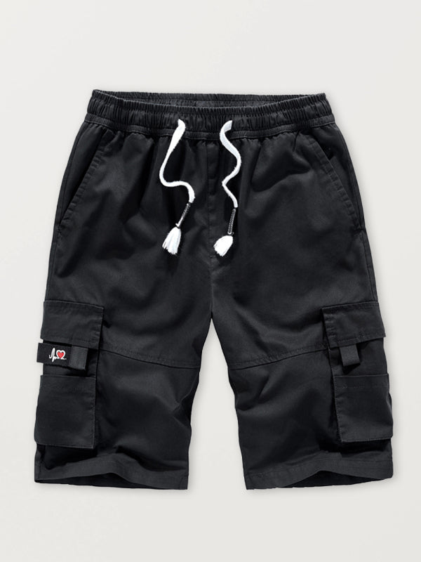 Men’s Solid Color Casual Multi-Pocket Cargo Shorts - Black / M