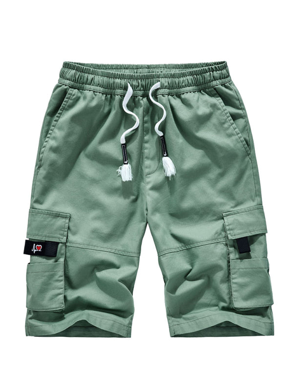 Men’s Solid Color Casual Multi-Pocket Cargo Shorts - Green / M
