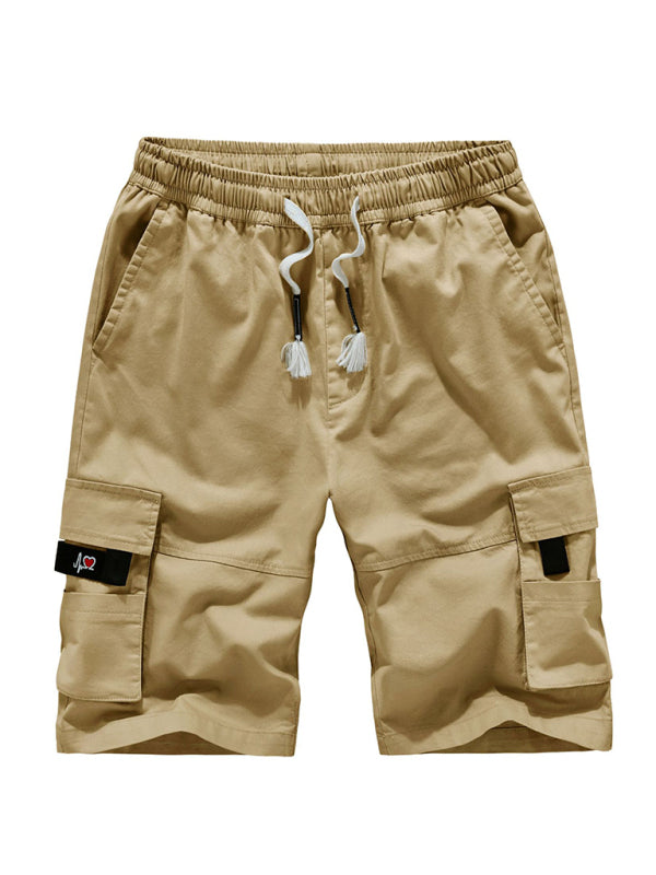 Men’s Solid Color Casual Multi-Pocket Cargo Shorts - Khaki / M
