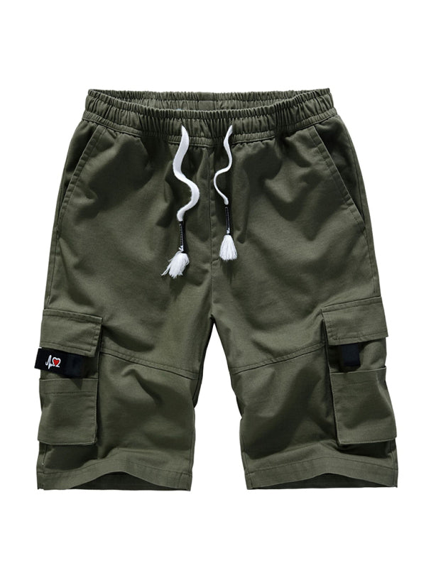 Men’s Solid Color Casual Multi-Pocket Cargo Shorts - Olive green / M