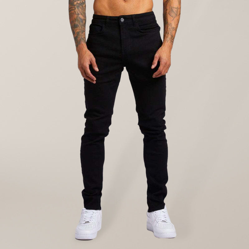 Men’s solid slim fit basic skinny jeans - Black / 28