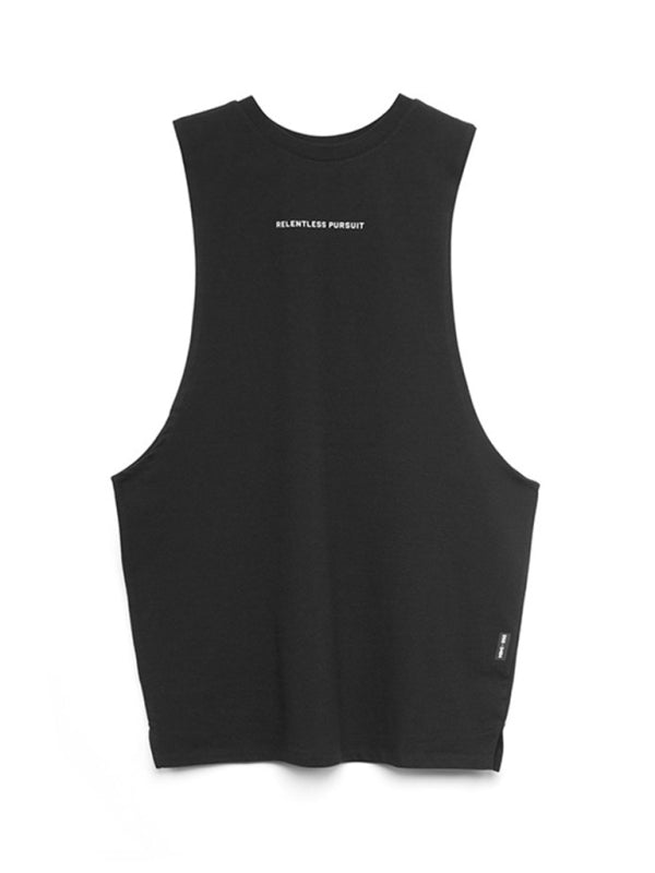 Men’s sports trendy brand loose big slit solid color sleeveless quick-drying vest