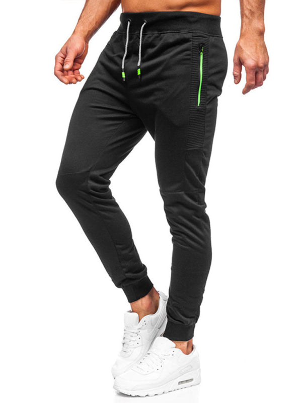 Men’s Sweatpants Contrasting Color Pocket Straight Casual Pants - Black / XL